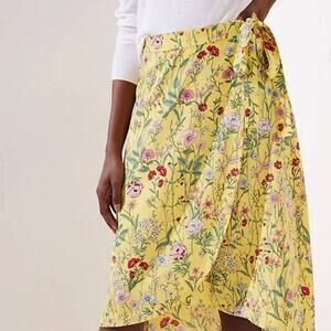 Loft yellow, pink, and green midi floral tied waist wrap shirt size 14